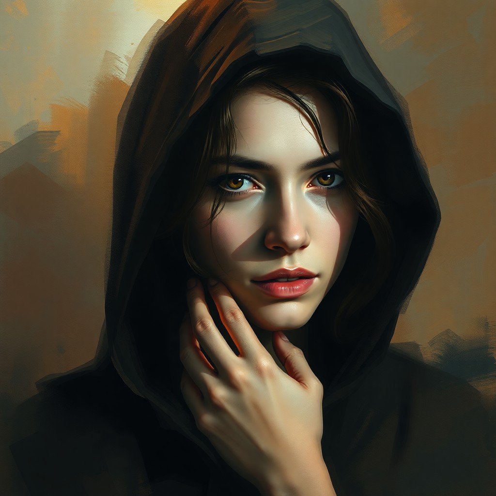 AI generated art for prompt: Craft a photorealistic portrait inspired by impressionist art, depicting an enigmatic figure in a ca