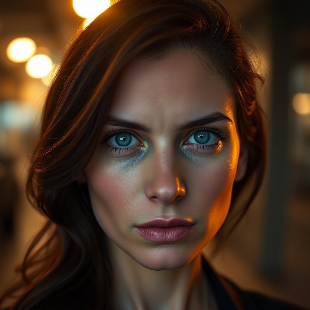 AI generated art for prompt: A mirrorless camera captures a captivating portrait of a perplexed Western European woman with seren