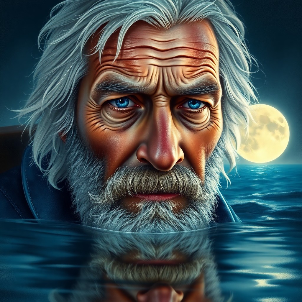 AI generated art for prompt: Craft a hyperrealistic portrait showcasing a captivating close-up of an experienced sailor's face, i