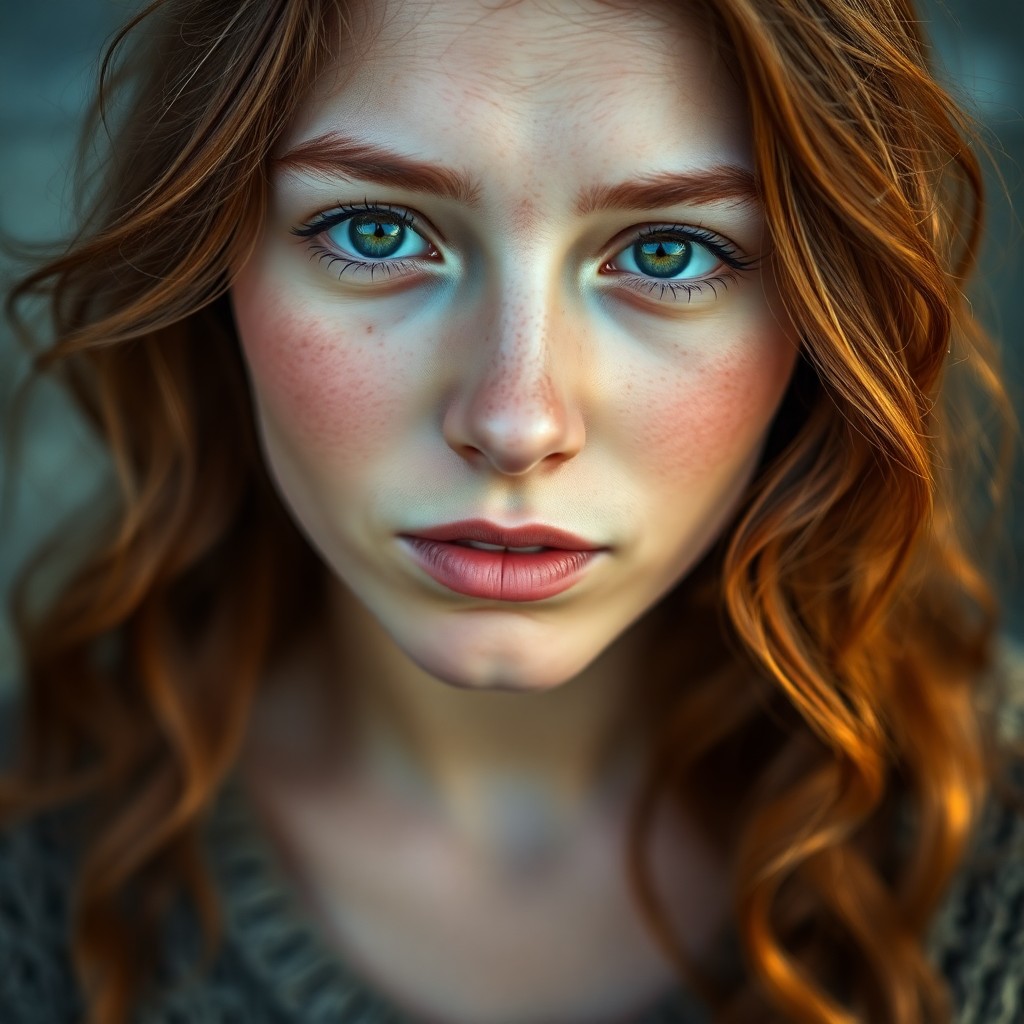 AI generated art for prompt: Craft a fine art photography portrait of a young Nordic woman with fair skin, rosy cheeks, and tende