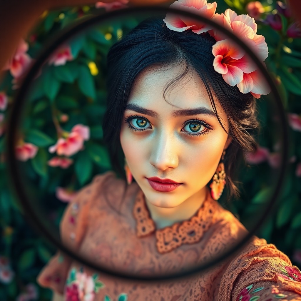 AI generated art for prompt: Capture an 8K ultra-high-resolution portrait of a young Central Asian woman with compassionate green