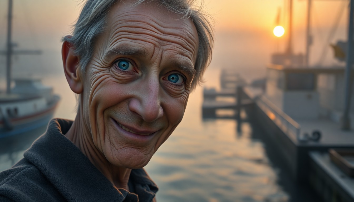 AI generated art for prompt: A hyperrealistic portrait captures the enigmatic essence of an old boy with sun-kissed skin, wistful