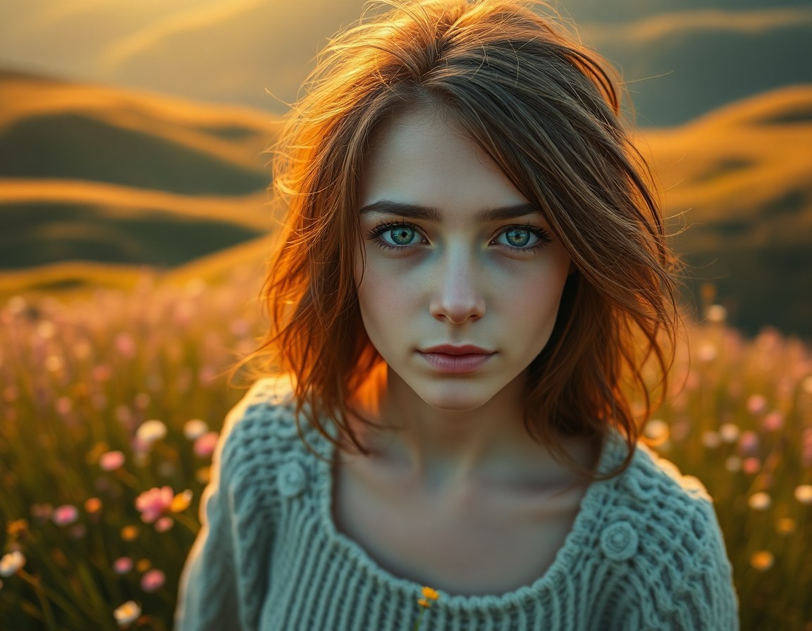 AI generated art for prompt: Craft an hyperrealistic portrait of a young Eastern European woman with unfocused, deep green eyes a