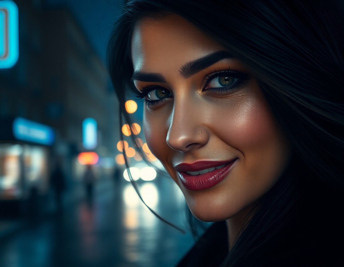 AI generated art for prompt: Create a hyperrealistic portrait of a captivating Middle Eastern woman with porcelain skin. Frame he