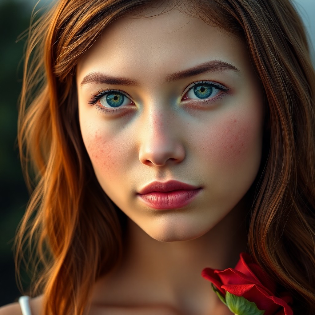 AI generated art for prompt: A super-realistic portrait showcases a young Micronesian woman with serene blue eyes gazing off-came