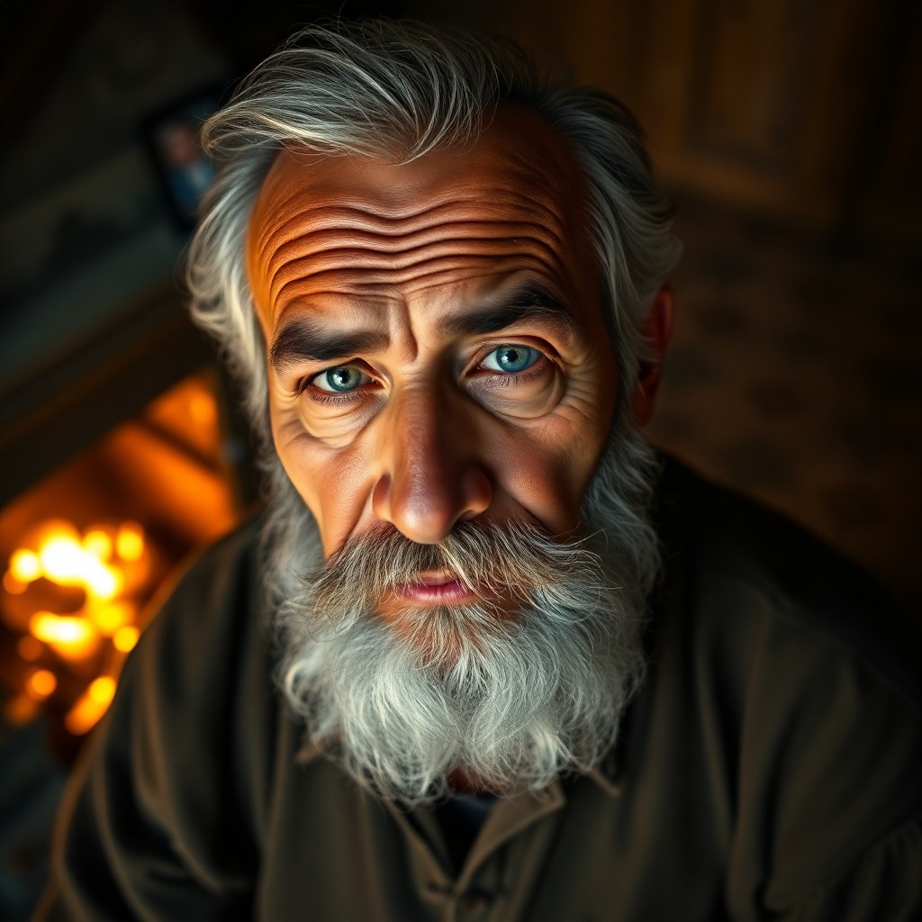 AI generated art for prompt: Visualize an intricately detailed portrait of an aged Hispanic man with a wise, bearded visage and t