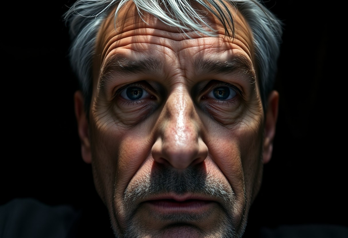 AI generated art for prompt: A portrait photograph captures the intensity of a middle-aged Eastern European man with rugged featu