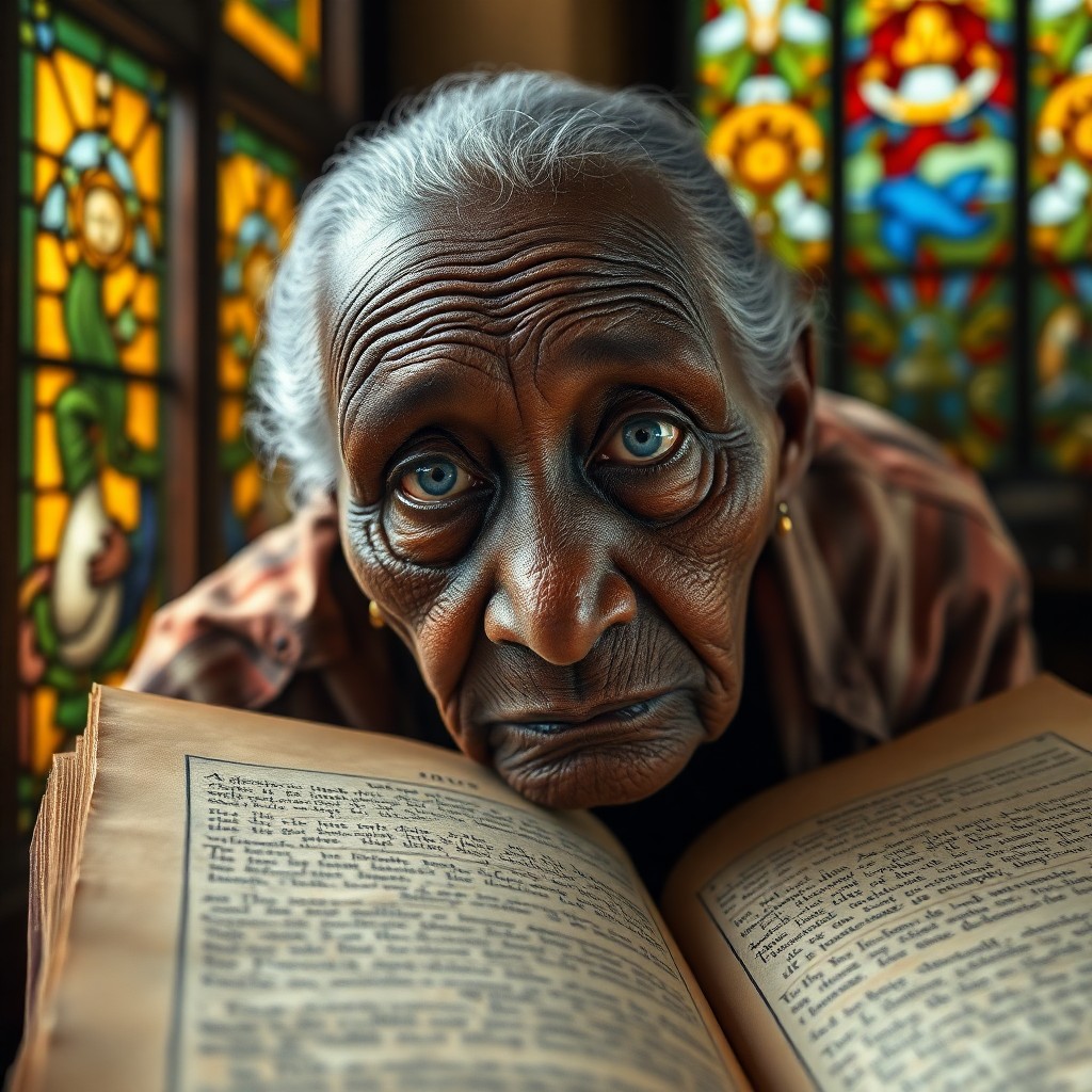 AI generated art for prompt: Create a photorealistic portrait of an elderly Melanesian woman, her face etched with deep wrinkles 