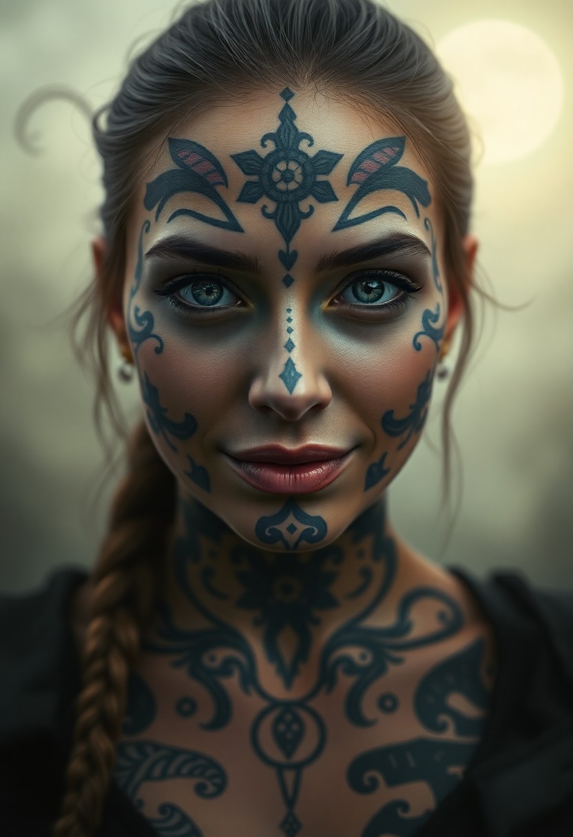 AI generated art for prompt: A meticulously crafted portrait in an ultra-realistic style depicts a cryptic fortune teller. Her en