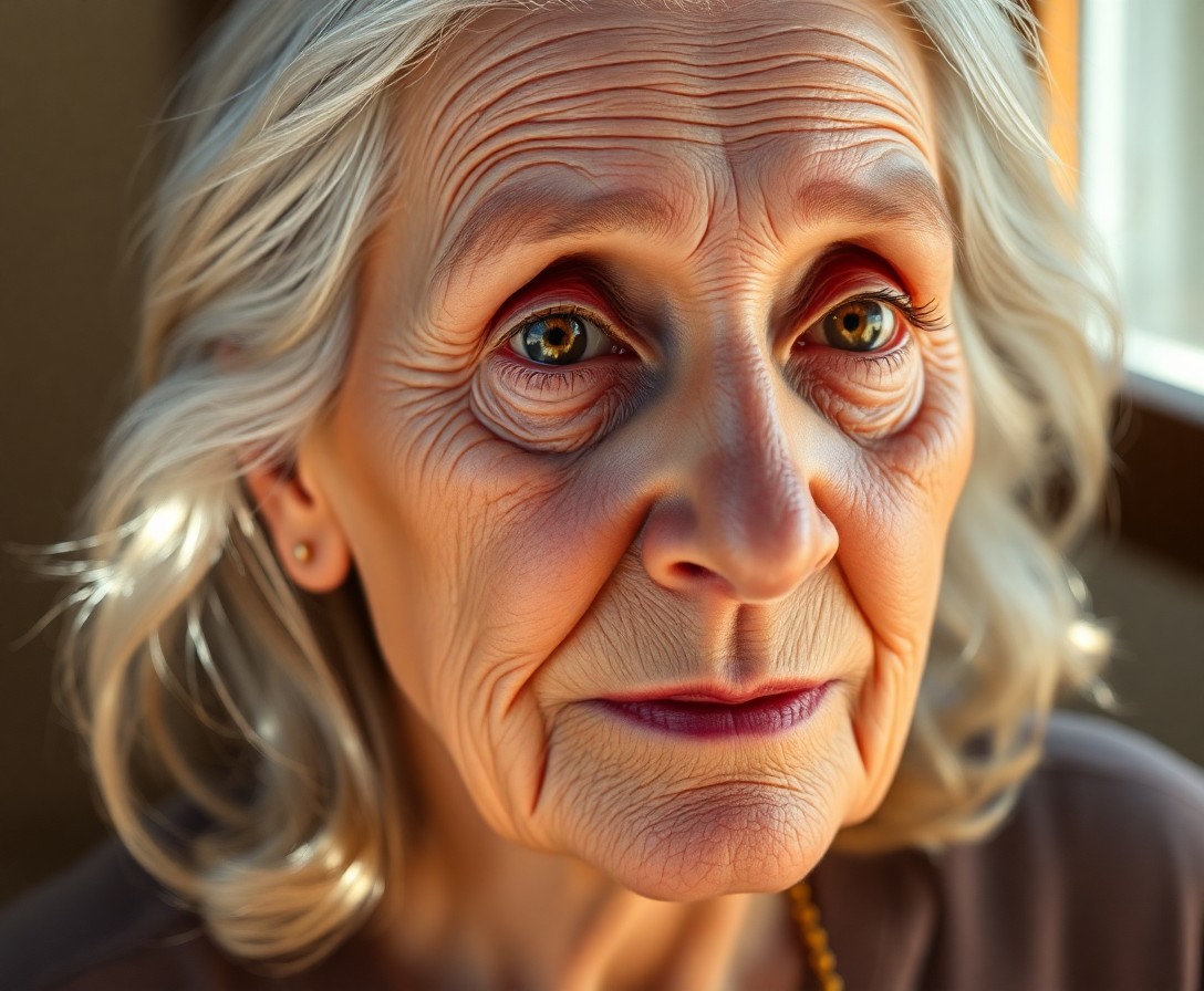 AI generated art for prompt: A hyper-realistic digital portrait of an elderly Mediterranean woman emerges, her delicate wrinkles 