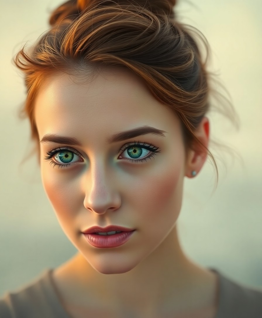 AI generated art for prompt: A close-up portrait captures the expression of a Western European woman with captivating emerald gre