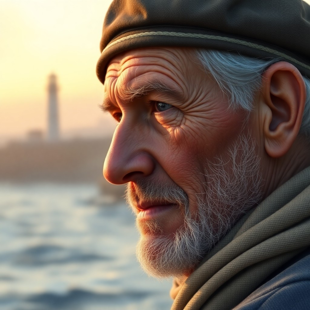 AI generated art for prompt: Create an ultra-realistic portrait of a weathered, middle-aged fisherman, his sun-kissed skin etched