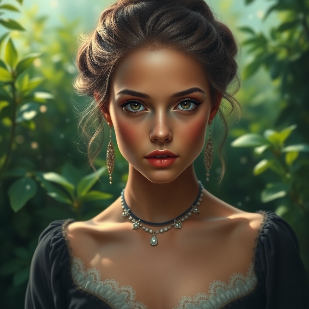 AI generated art for prompt: Create an image of a young Nordic woman with olive skin, full lips, and captivating eyes. The hyperr