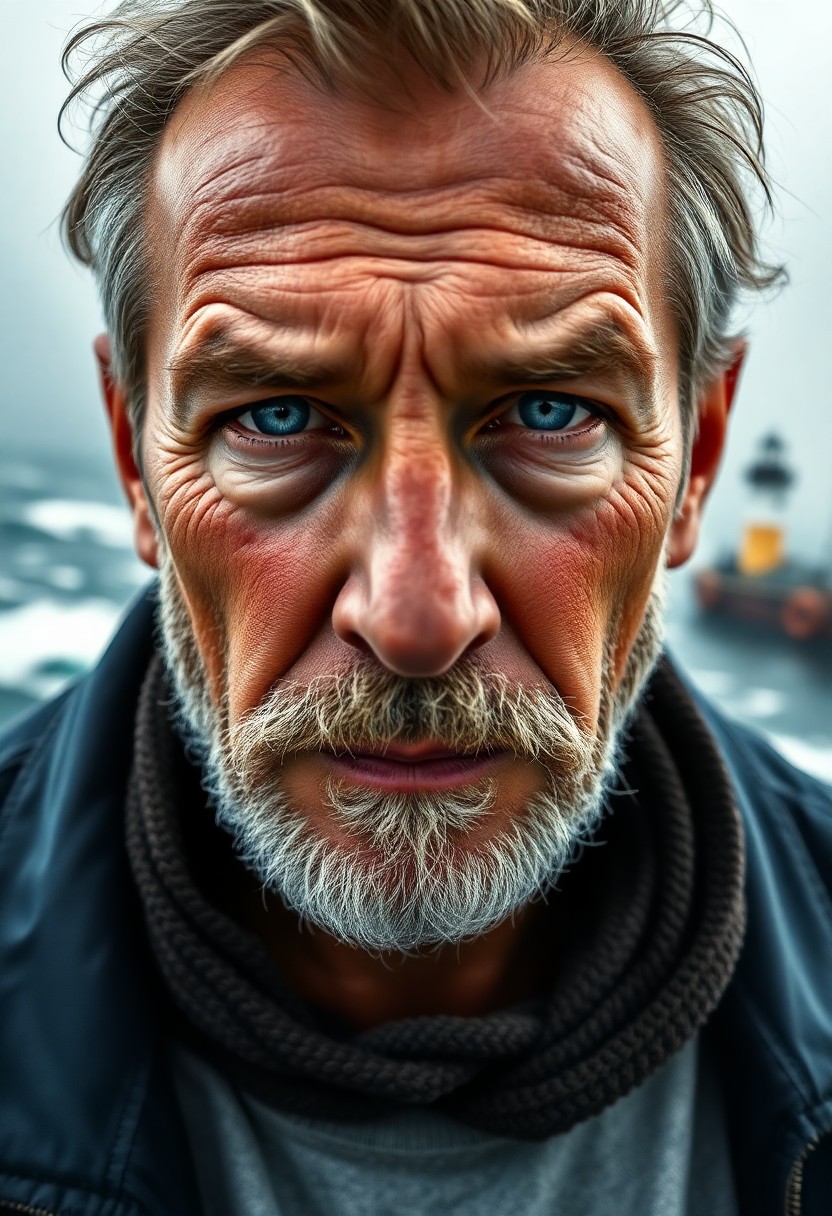 AI generated art for prompt: A portrait photograph captures the essence of an experienced sailor, his face weathered by years of 