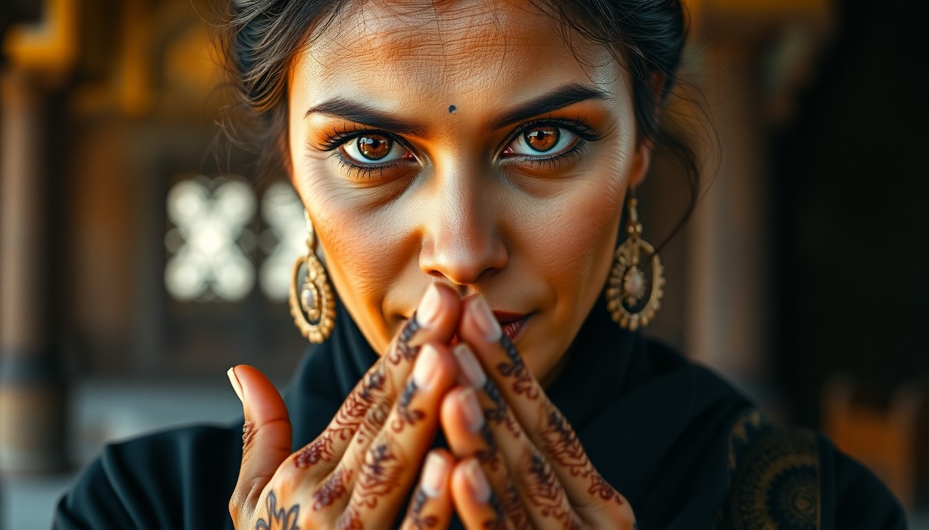 AI generated art for prompt: Create a photorealistic portrait in the style of close-up photography, depicting a South Asian woman