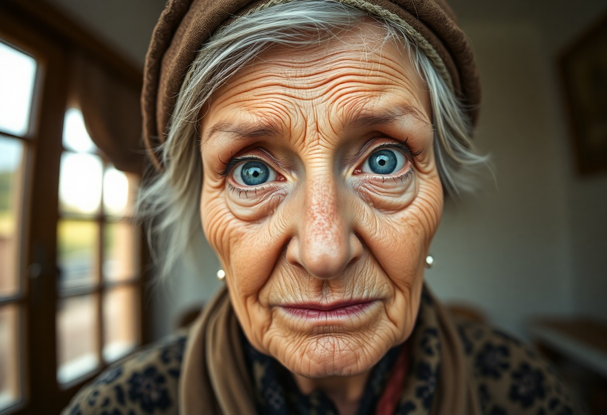 AI generated art for prompt: Craft a photorealistic studio portrait of an elderly Mediterranean woman with a sturdy build and a w