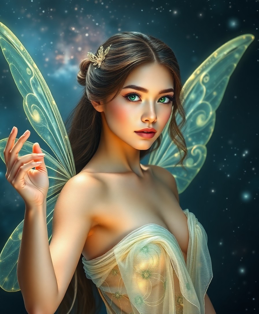 AI generated art for prompt: Depict an ethereal fairy queen in a captivating high-definition digital portrait, showcasing her lum