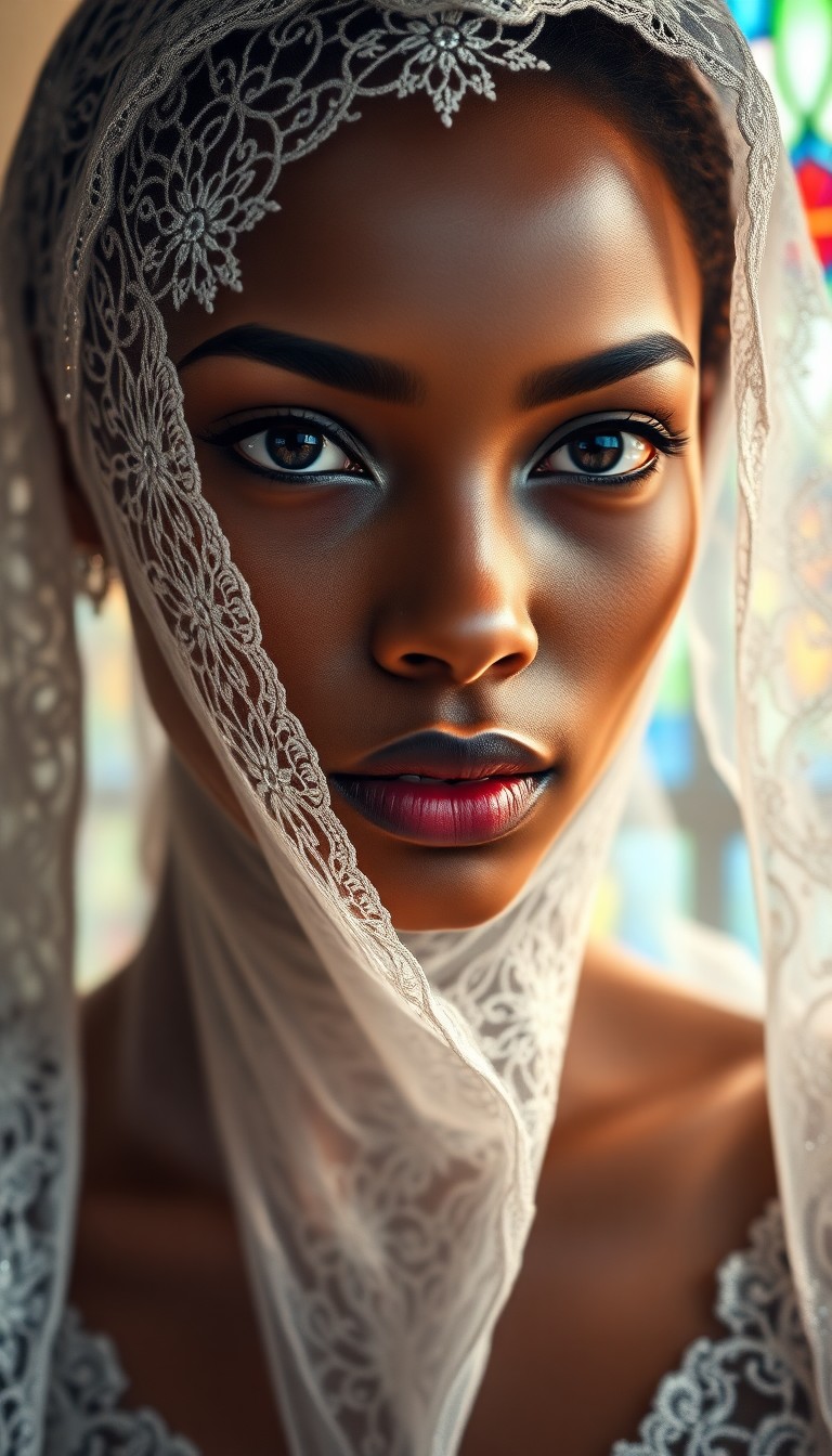 AI generated art for prompt: A captivating portrait of an enigmatic Sub-Saharan African woman with piercing eyes, her face partia