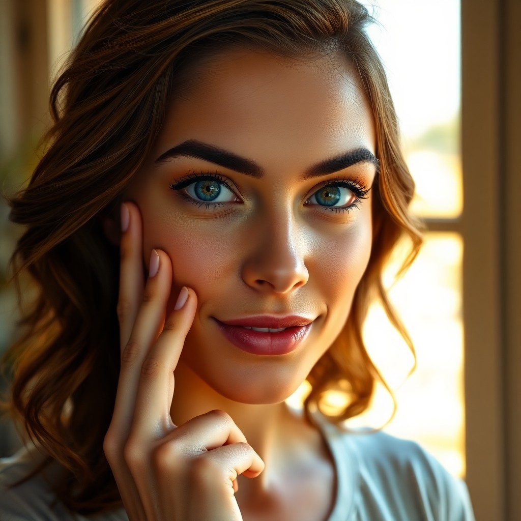 AI generated art for prompt: Envision a hyperrealistic portrait of a Hispanic woman with captivating warm blue eyes, her enigmati