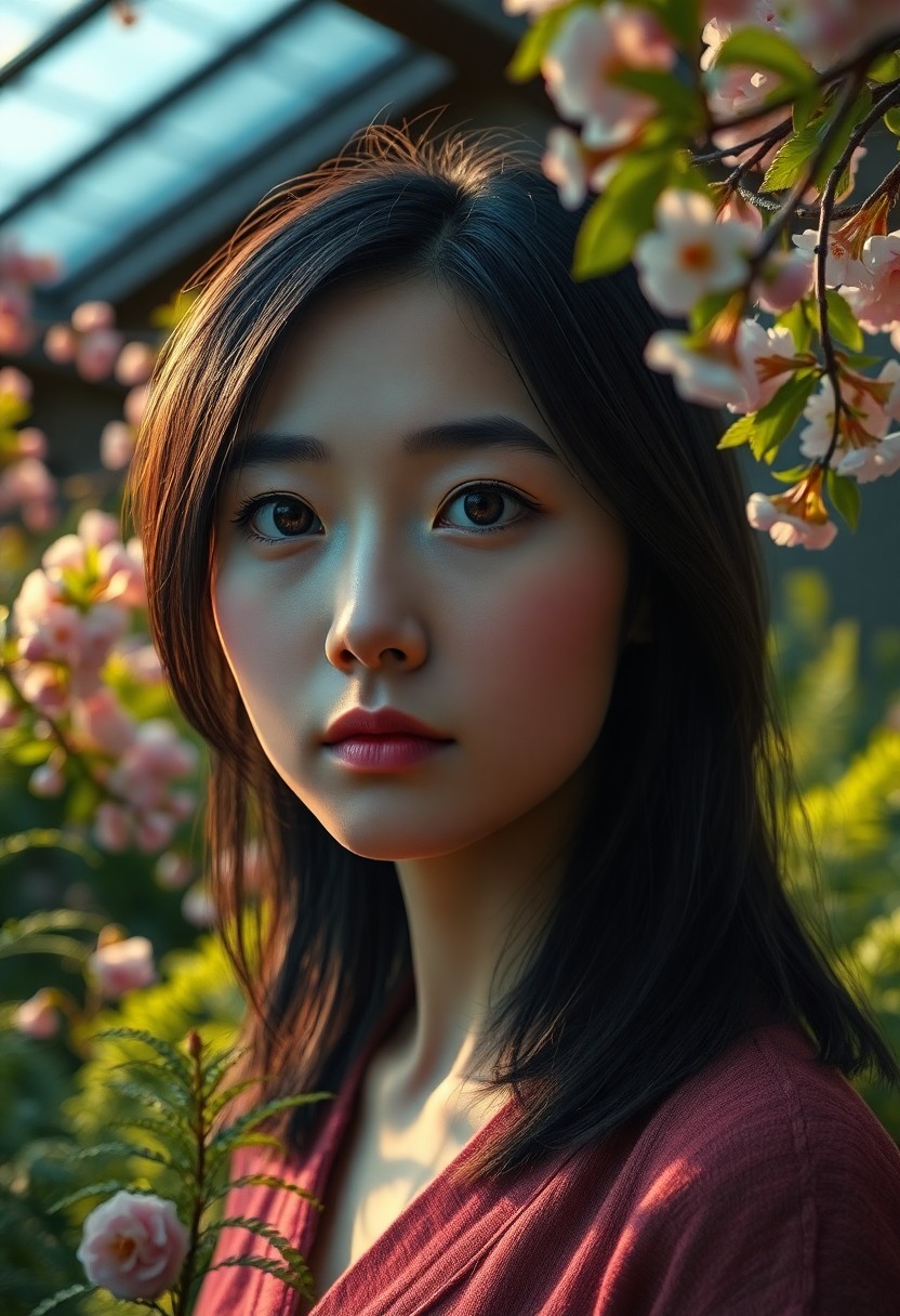 AI generated art for prompt: Envision a photorealistic portrait of a 30-year-old Japanese woman with captivating deep-set eyes an