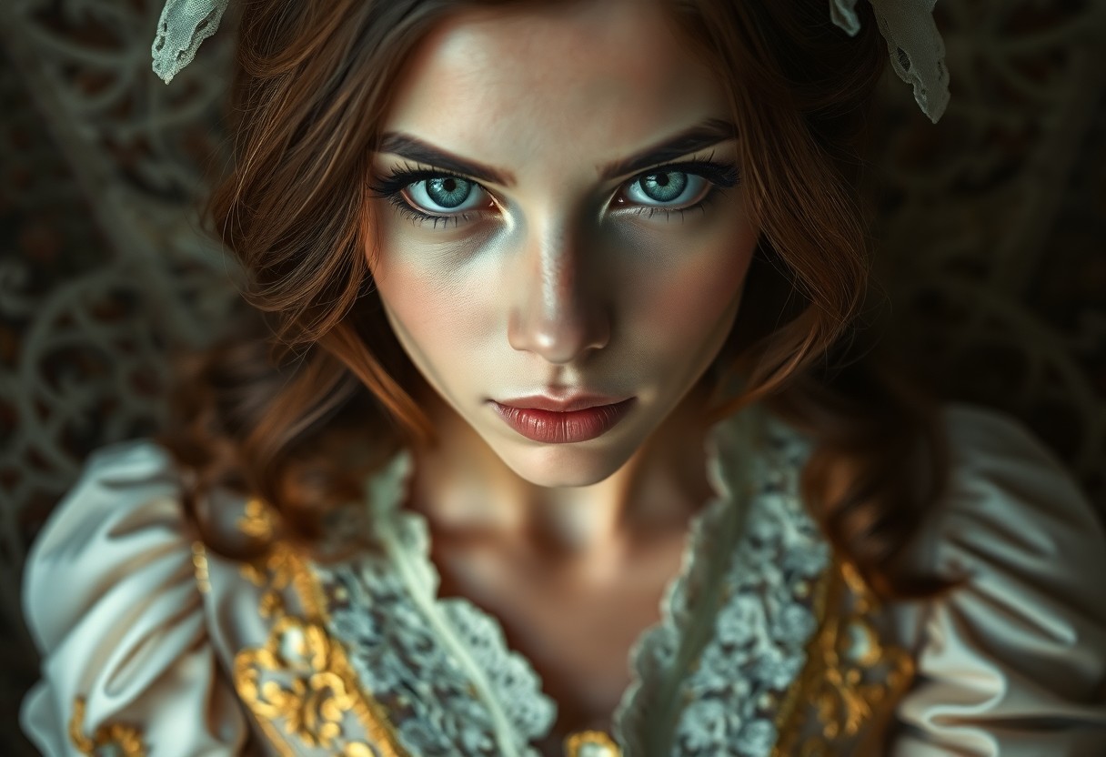 AI generated art for prompt: Craft a photorealistic portrait of a captivating female subject in fine art style, showcasing intric