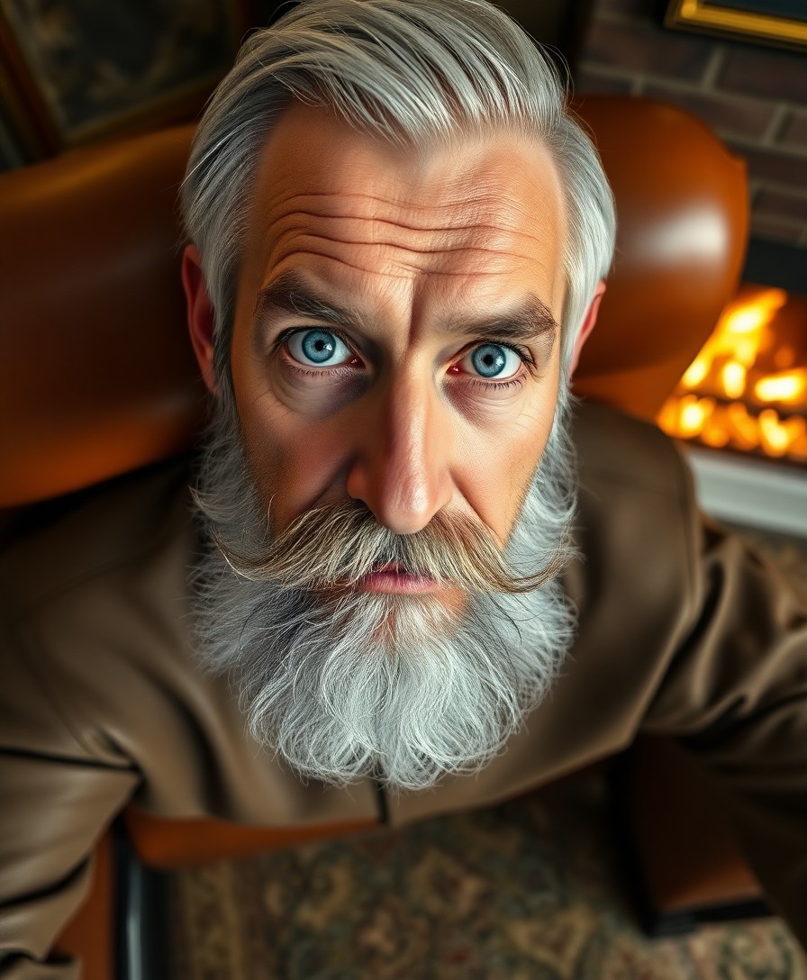 AI generated art for prompt: Craft a hyperrealistic portrait of an esteemed gentleman with silver hair and a well-groomed beard, 