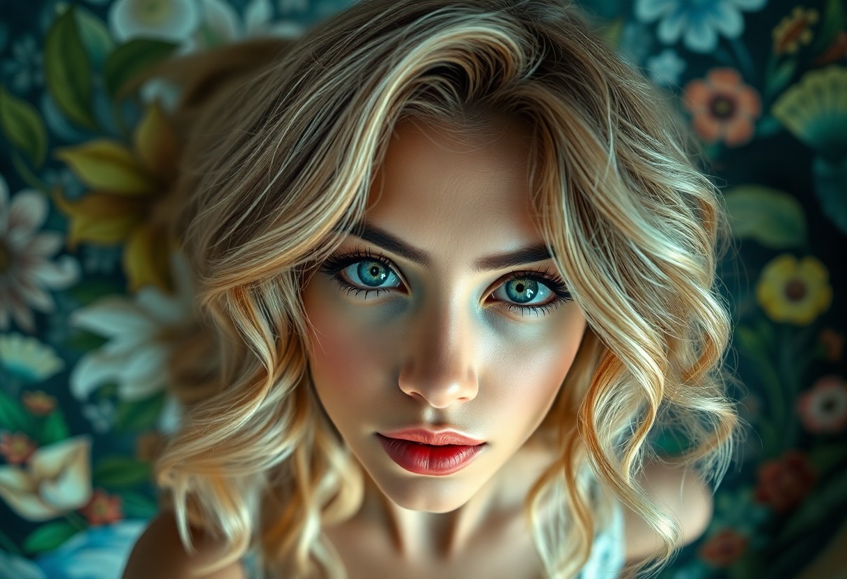 AI generated art for prompt: Craft an ultrarealistic portrait of a captivating Latin American woman with serene green eyes, gazin