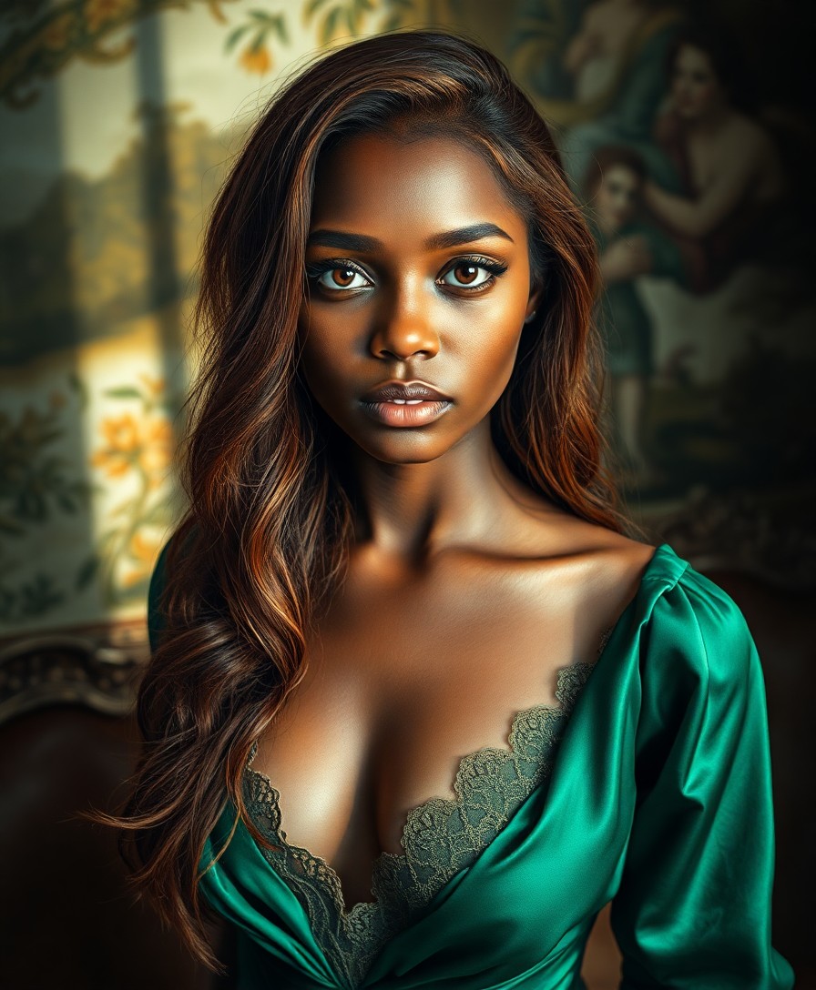 AI generated art for prompt: Craft a hyper-realistic portrait of a young Sub-Saharan African woman with captivating hazel eyes an