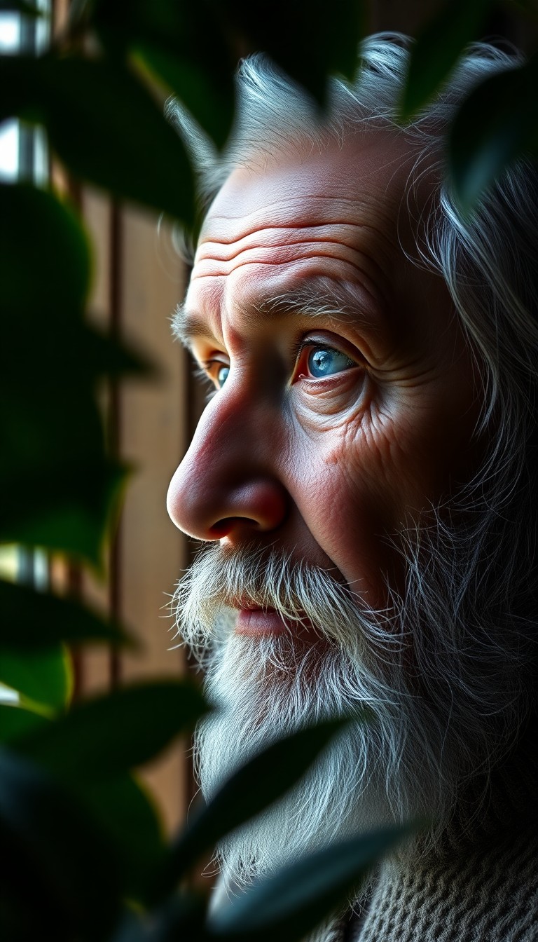 AI generated art for prompt: A captivating DSLR portrait captures an elderly gentleman with silver hair and a well-groomed beard,