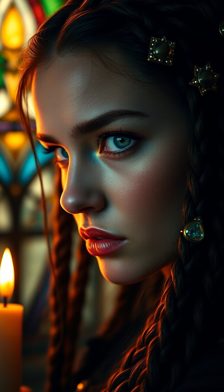 AI generated art for prompt: A captivating photorealistic portrait of an enigmatic Western European woman exudes allure and myste