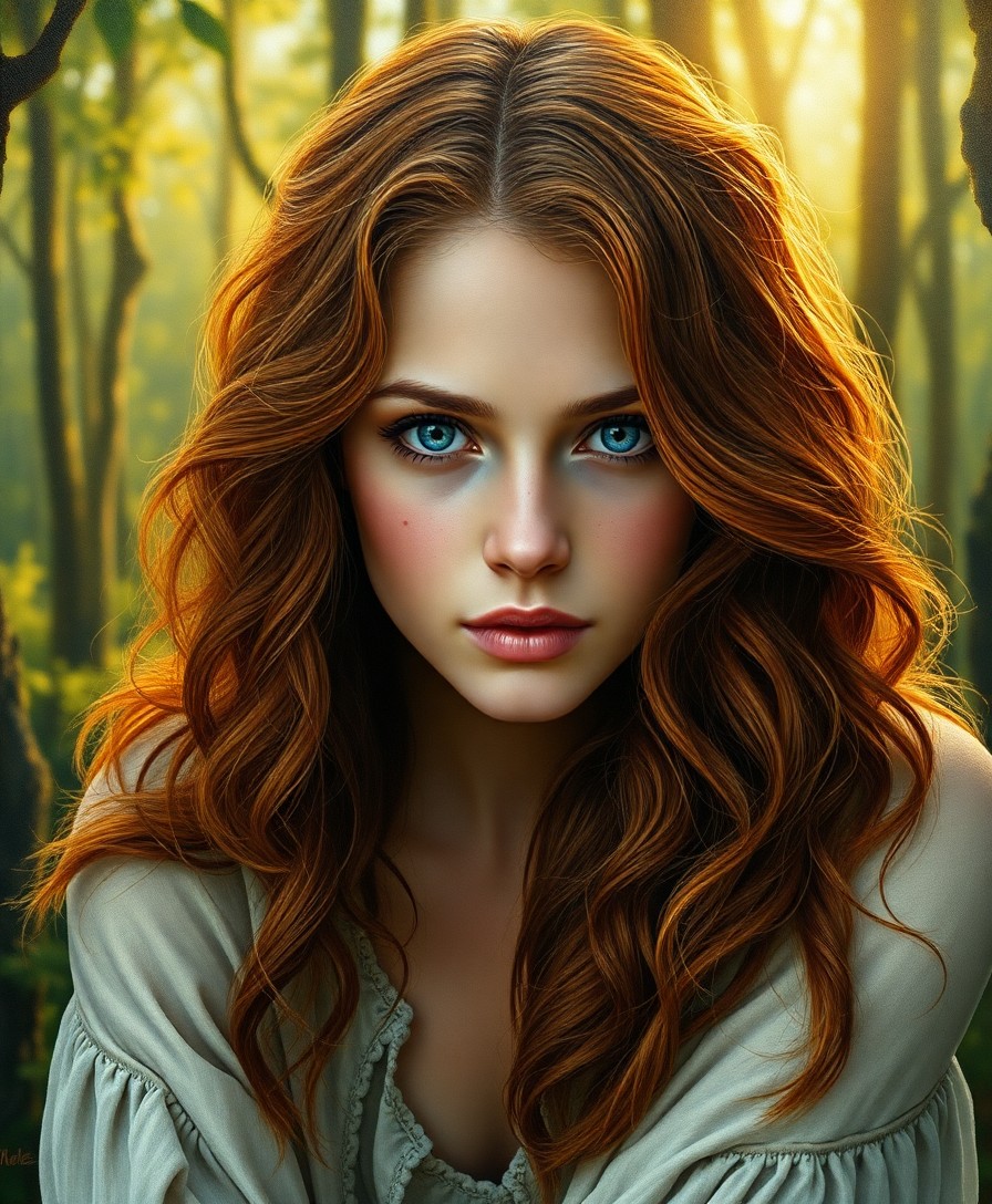 AI generated art for prompt: Craft a hyperrealistic oil painting portrait showcasing a captivating 30-year-old Celtic woman with 