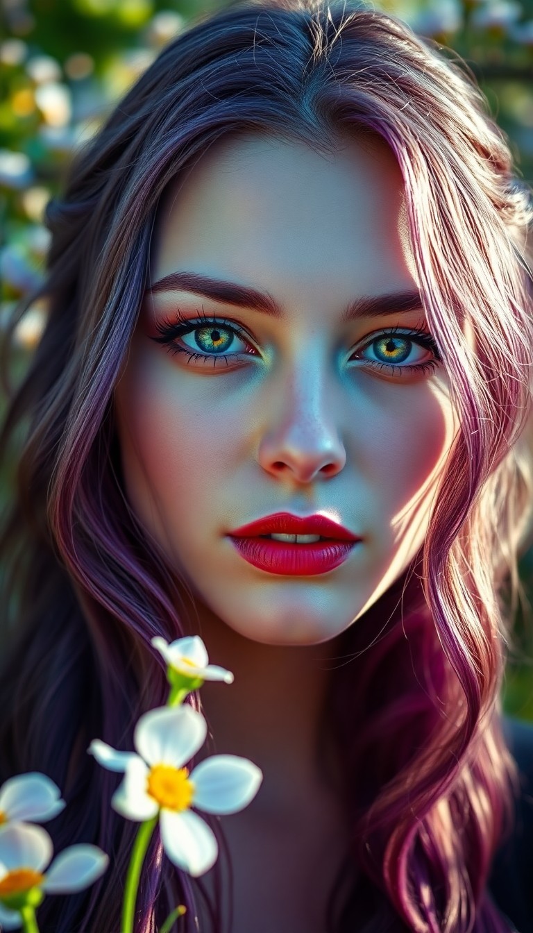 AI generated art for prompt: A close-up portrait photograph captures an enigmatic Nordic woman with mesmerizing emerald eyes and 