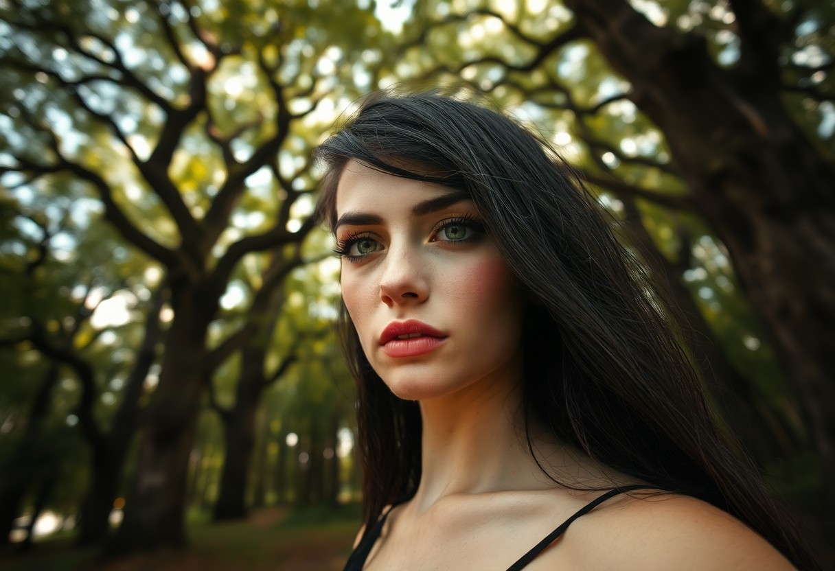 AI generated art for prompt: Craft a captivating portrait of a mysterious Western European woman in her late 20s with piercing em