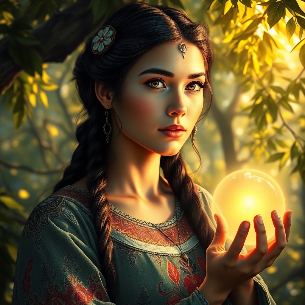 AI generated art for prompt: Envision an enchanting portrait of a mystical Inuit woman with delicate features and captivating eye