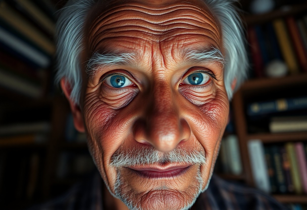 AI generated art for prompt: A portrait photograph depicts an elderly Melanesian man with a weathered yet wise visage. His soft b