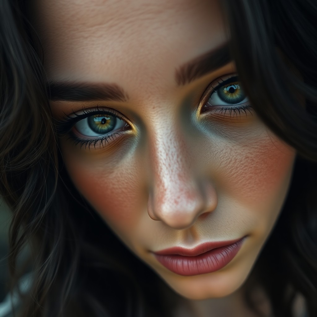 AI generated art for prompt: Craft a hyperrealistic digital art portrait showcasing an intimate close-up of a Caucasian woman wit