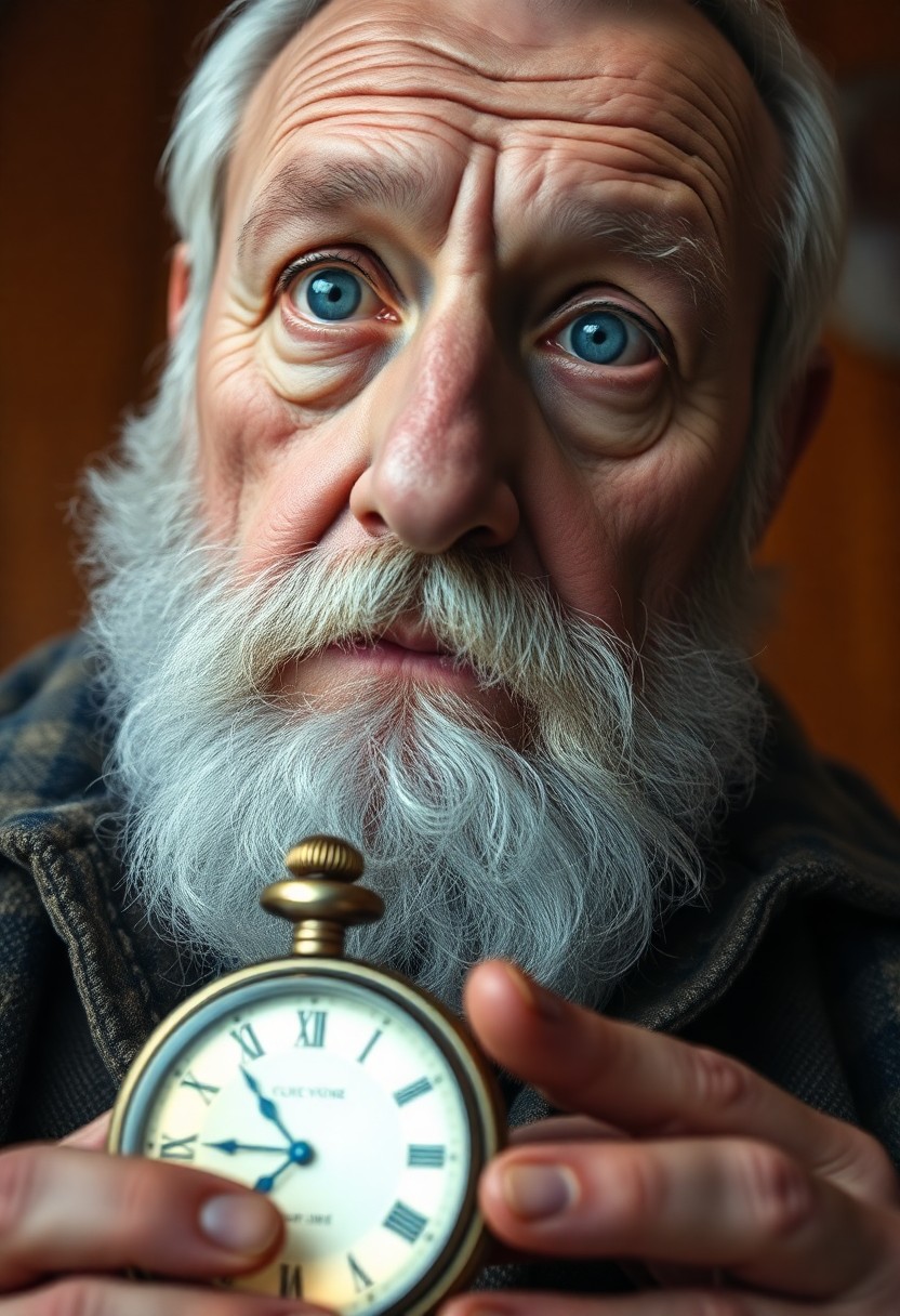 AI generated art for prompt: Capture a portrait photograph of an elderly Slavic man with soft blue eyes and a thick white beard f