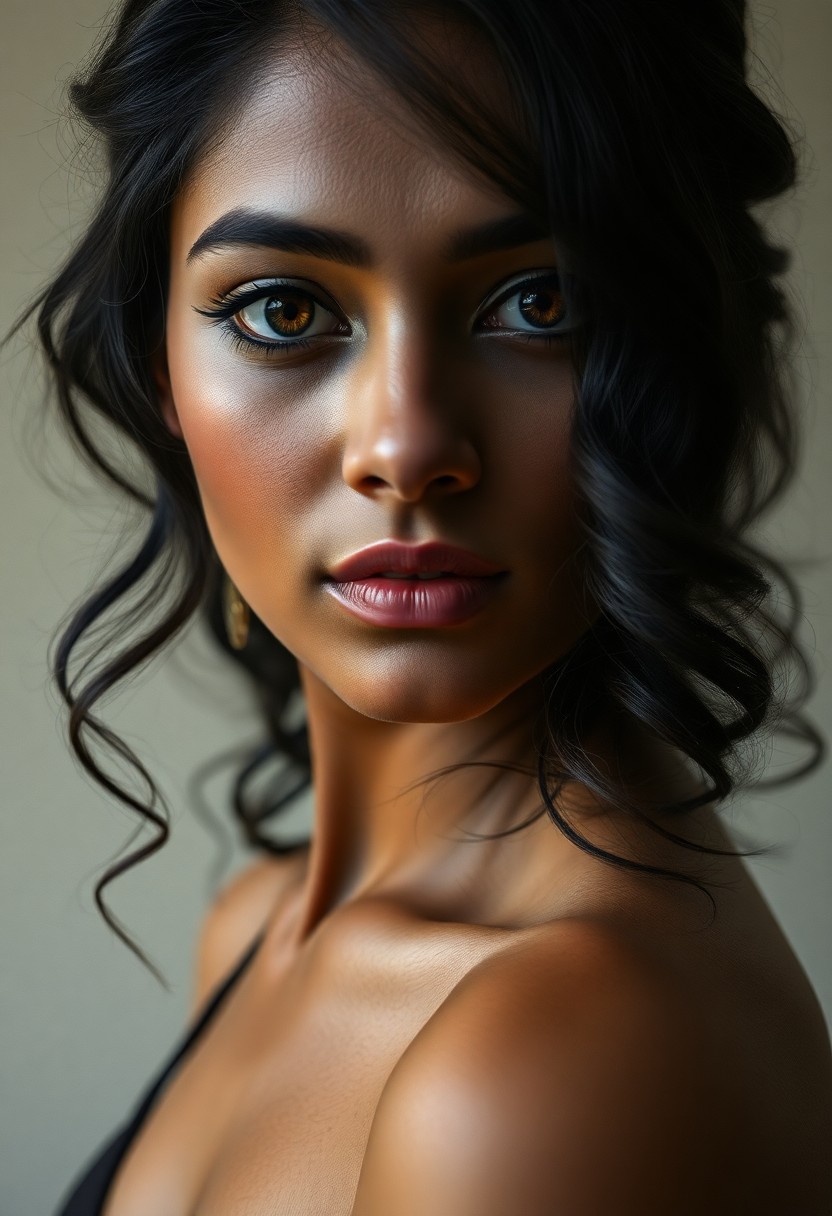 AI generated art for prompt: A hyperrealistic portrait, akin to fine art photography, captures the enigmatic allure of a South As