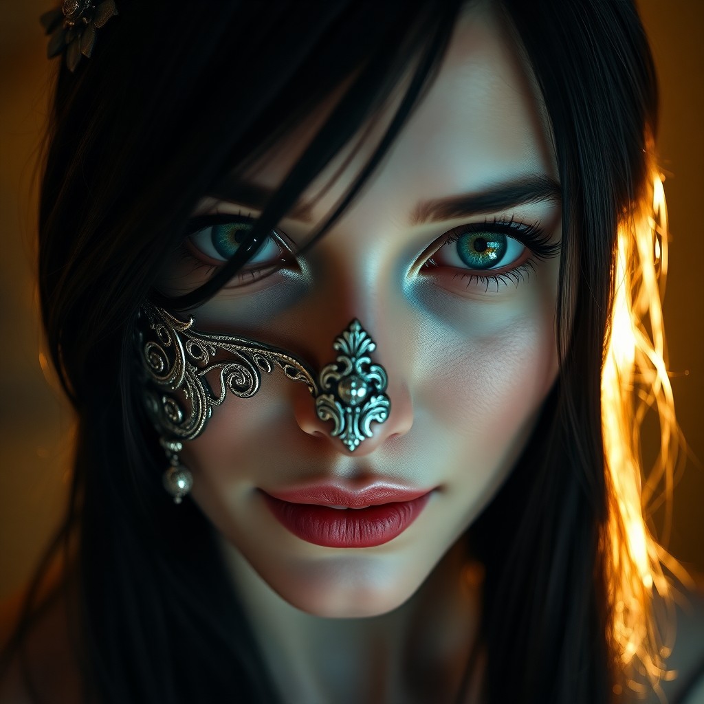 AI generated art for prompt: A captivating portrait of an enigmatic Western European woman with mesmerizing emerald eyes partiall