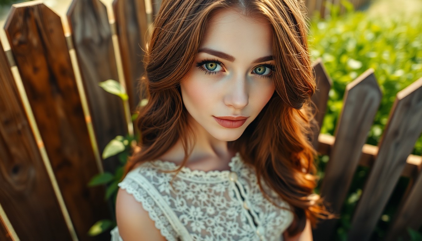 AI generated art for prompt: Craft a captivating portrait of a Western European woman with long, wavy chestnut hair framing her f