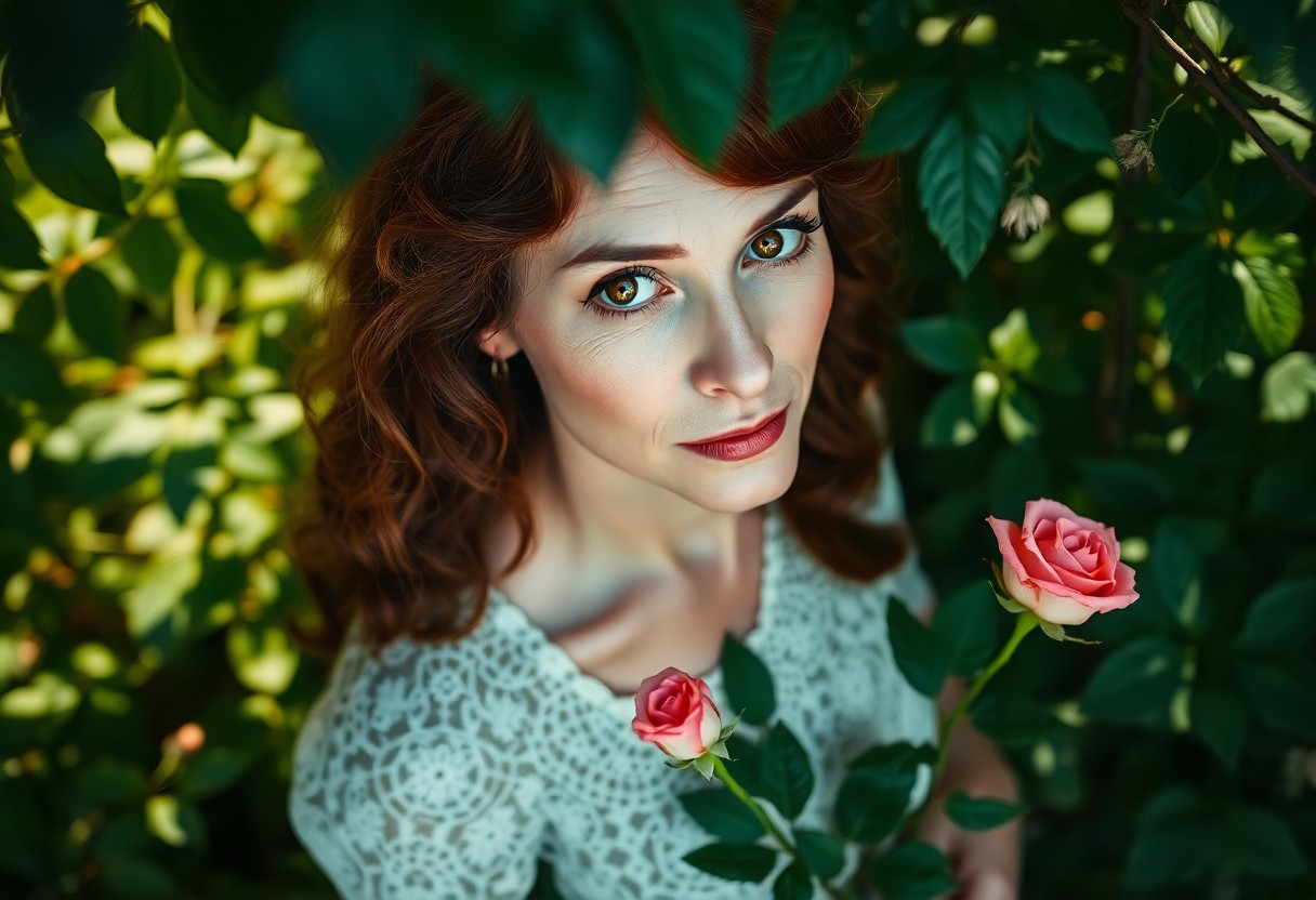 AI generated art for prompt: A photorealistic portrait of a middle-aged Eastern European woman with rich chestnut hair and deep b