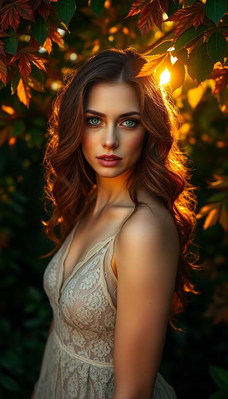 AI generated art for prompt: Depict a super-realistic portrait of an enigmatic Amazonian woman with captivating emerald eyes and 