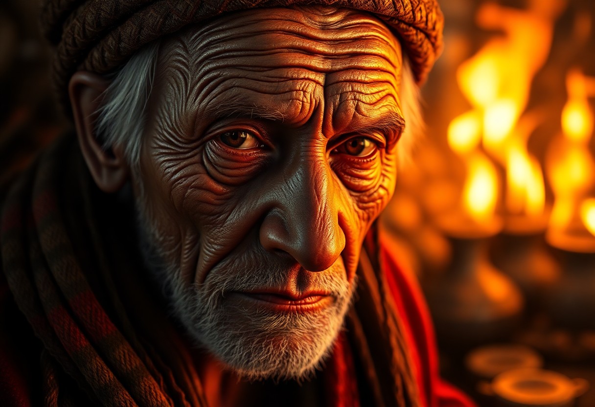 AI generated art for prompt: A captivating photorealistic portrait of an old-fashioned yet wise sage from a mysterious tribe reve