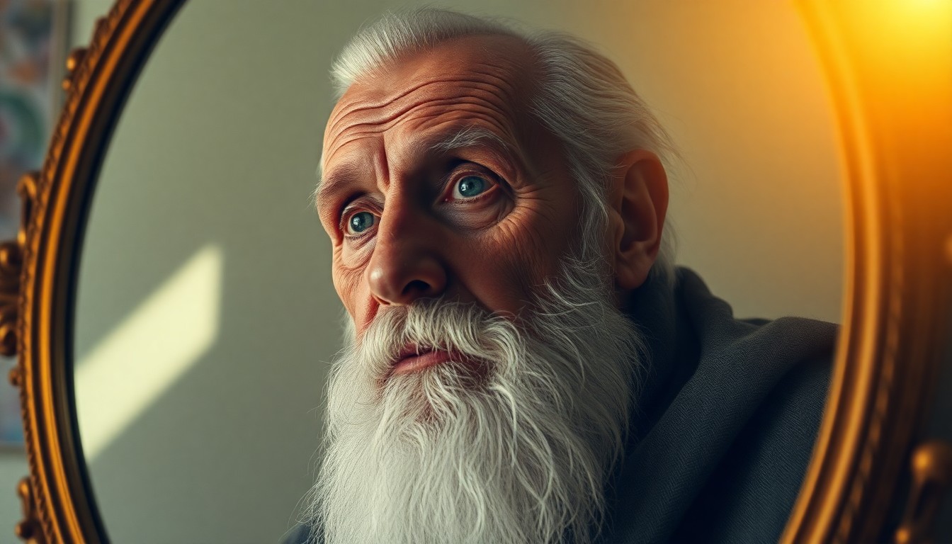 AI generated art for prompt: Envision an ultra-realistic portrait capturing the essence of an aged yet wise sage with dreamy gree