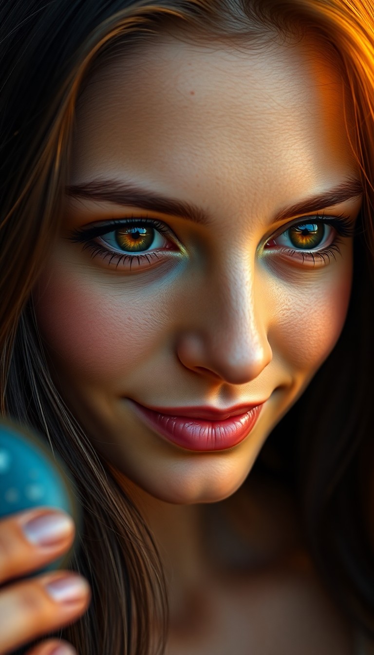 AI generated art for prompt: A hyperrealistic portrait showcases a captivating Mediterranean woman with amber eyes and raven hair