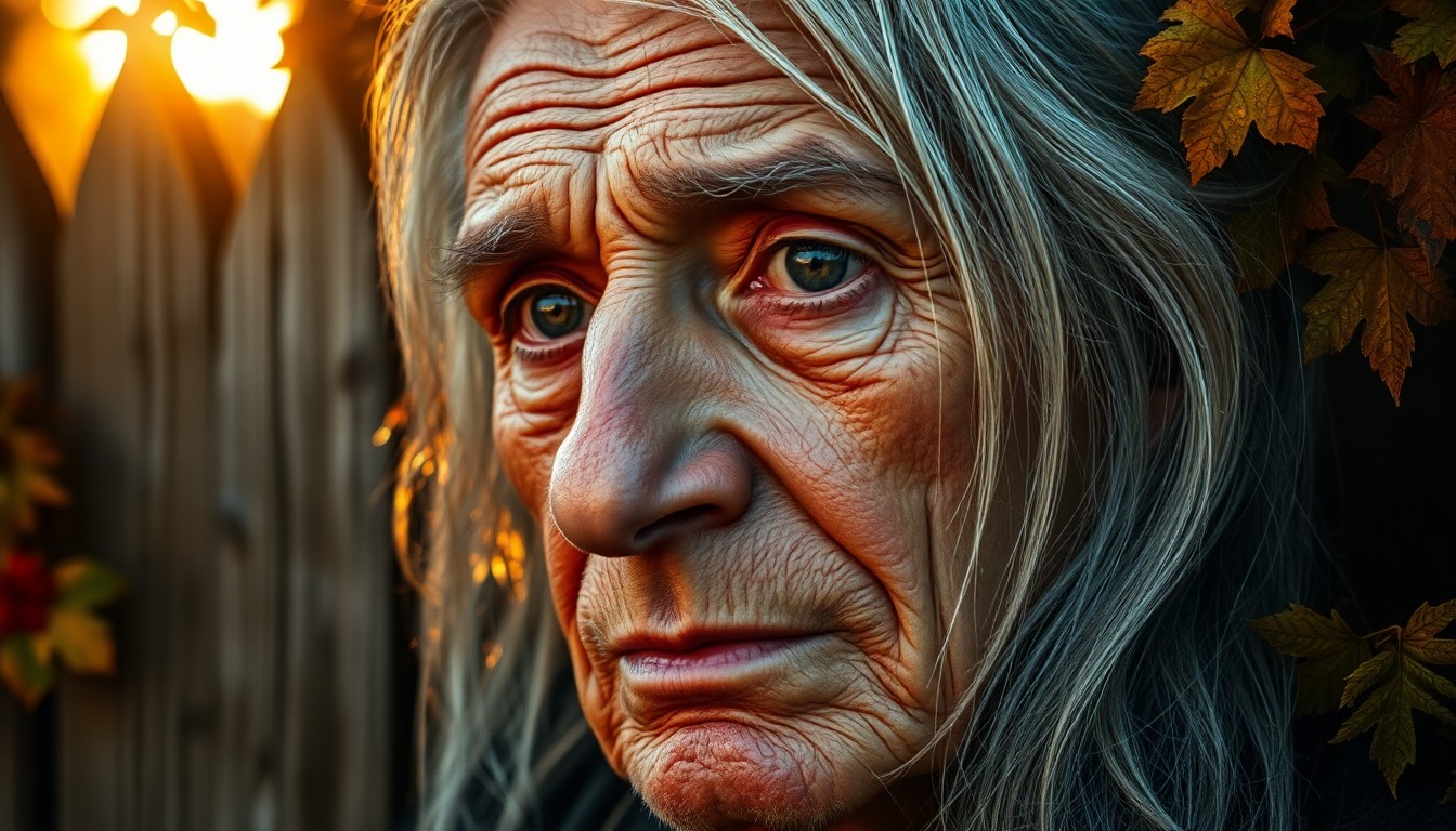 AI generated art for prompt: A captivating close-up portrait showcases a weary traveler's historic face, illuminated by the soft 