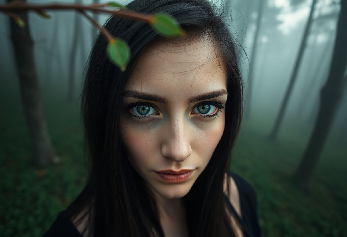 AI generated art for prompt: Photograph a captivating Southern European woman with enchanting emerald eyes and an expression of c