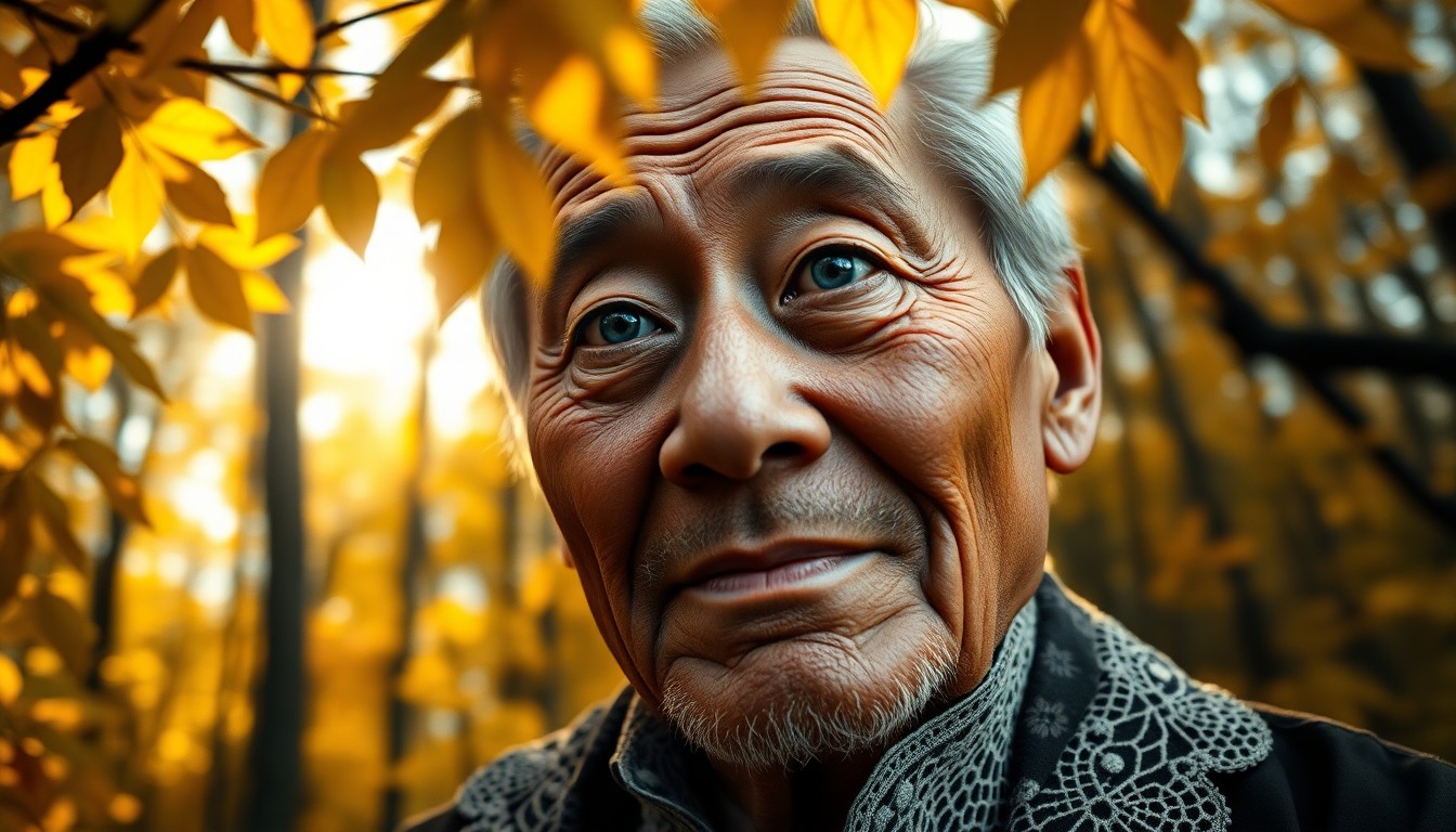 AI generated art for prompt: A captivating photorealistic portrait of an elderly East Asian man with a weathered complexion and s