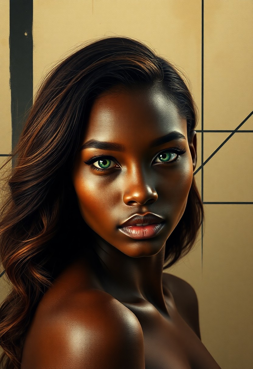 AI generated art for prompt: Imagine a hyperrealistic portrait of a young African woman, her enigmatic gaze drawing you in with p