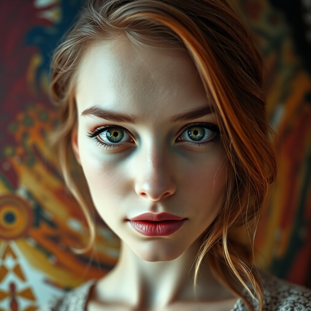 AI generated art for prompt: A portrait photograph captures the enigmatic gaze of a Caucasian woman with compassionate green eyes